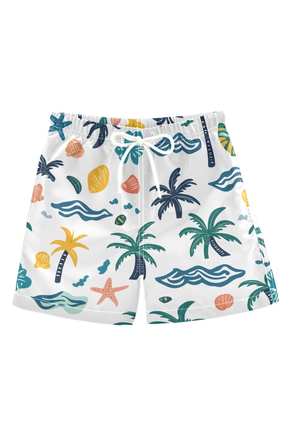 BZSMCE Beach Shorts Trunks Quick Dry Short Palm Trees Shells Pattern Of Printed