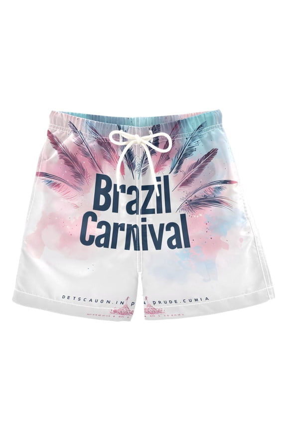 BZSMCE Beach Shorts Trunks Quick Dry Short Pink Feather Pattern Of Printed