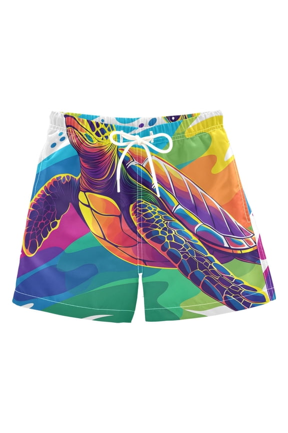 BZSMCE Beach Shorts Trunks Quick Dry Short Rainbow Sea Turtle Splash Of Printed