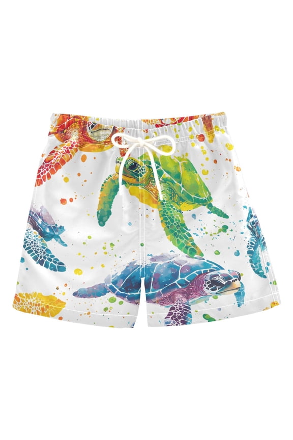 BZSMCE Beach Shorts Trunks Quick Dry Short Rainbow Sea Turtle Splash Pattern Of Printed