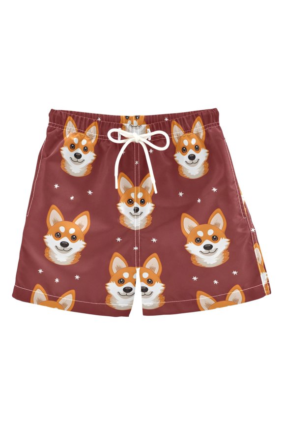 BZSMCE Beach Shorts Trunks Quick Dry Short Red - Background Corgi Face Pattern Of Printed