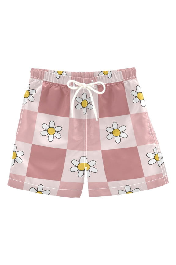 BZSMCE Beach Shorts Trunks Quick Dry Short Retro Blush Checkered Daisy Of Printed