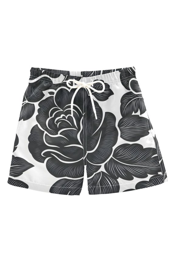 BZSMCE Beach Shorts Trunks Quick Dry Short Rose Color Black Pattern Of Printed