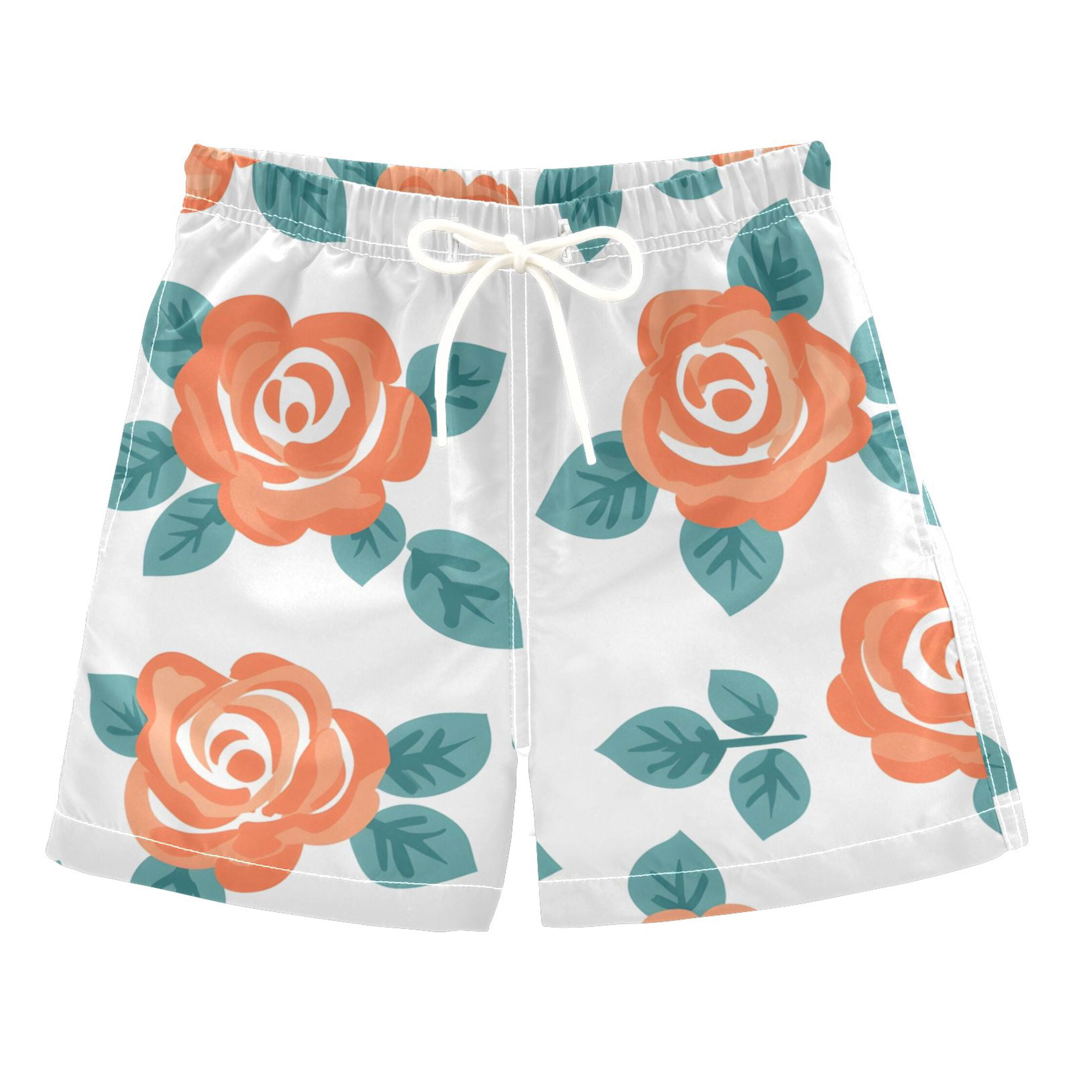 Bzsmce Beach Shorts Trunks Quick Dry Short Rose Tile White Tile Pattern