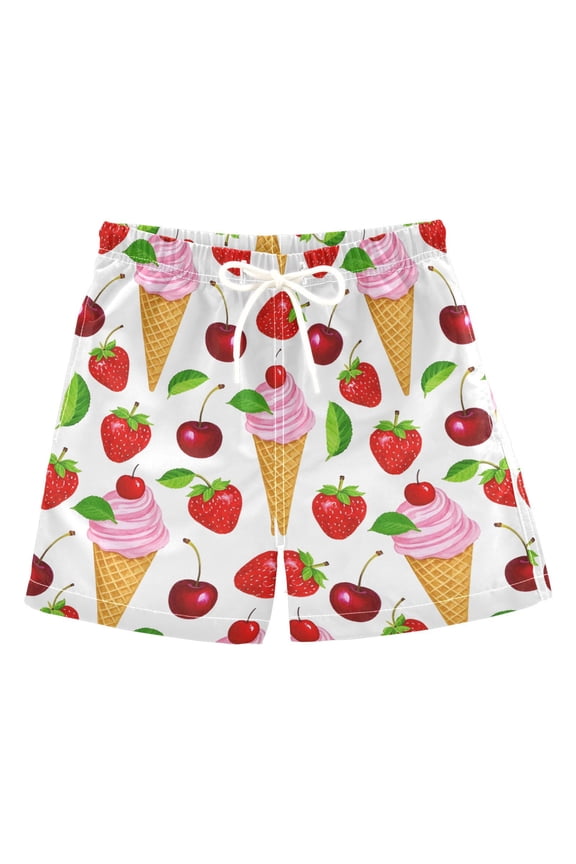 BZSMCE Beach Shorts Trunks Quick Dry Short Strawberry Cone Cherry Pattern Of Printed