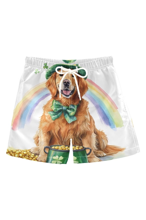 BZSMCE Beach Shorts Trunks Quick Dry Short Watercolo Rainbow Golden Retriever Of Printed
