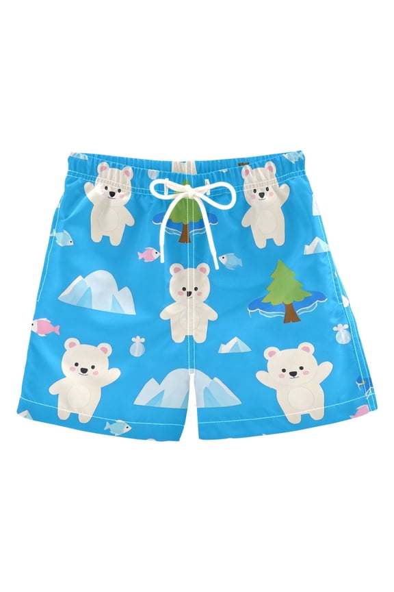 BZSMCE Beach Shorts Trunks Quick Dry Short White Bear Mountain Tree Fish Pattern Of Printed
