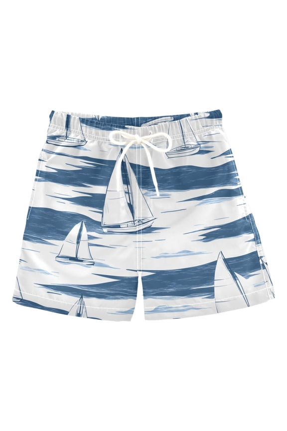 BZSMCE Beach Shorts Trunks Quick Dry Short White Boat Pattern Of Printed