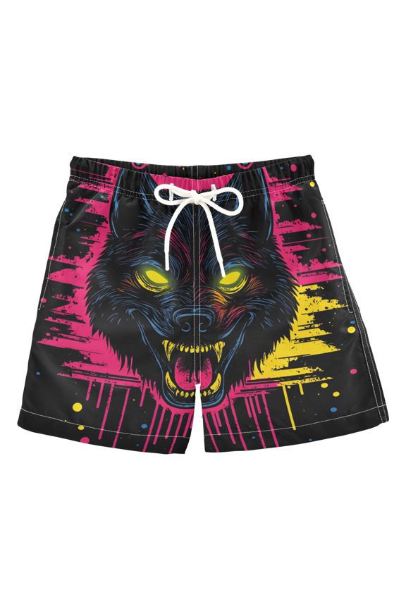 BZSMCE Beach Shorts Trunks Quick Dry Short Wolf Black Pattern Of Printed