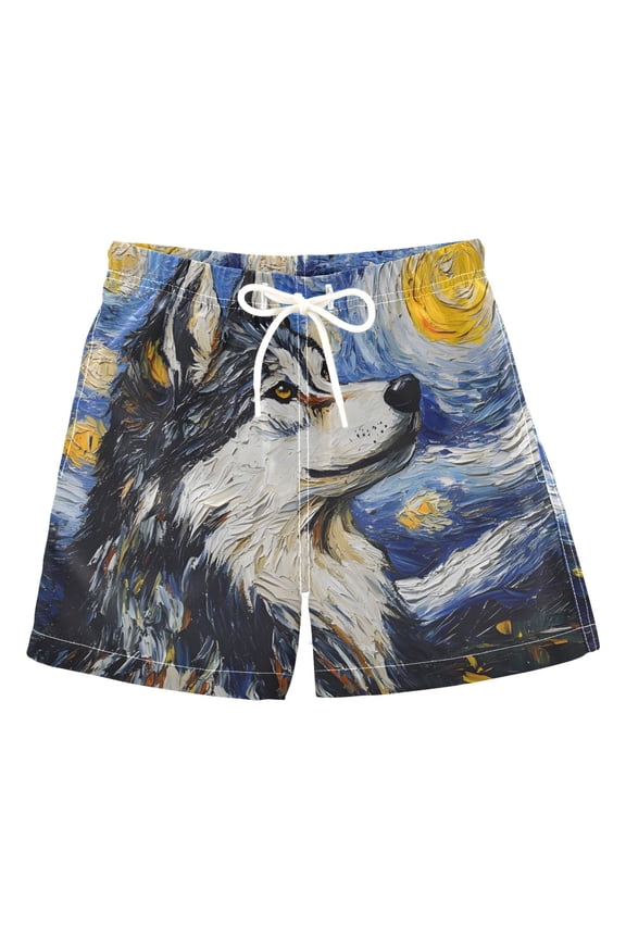 BZSMCE Beach Shorts Trunks Quick Dry Short Wolf Of Printed