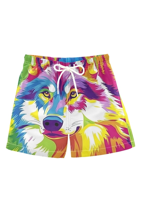 BZSMCE Beach Shorts Trunks Quick Dry Short Wolf Pattern (2) Of Printed