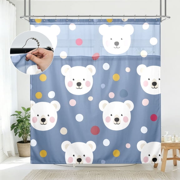 BZSMCE Bear Dot Pattern Pattern Bathroom Shower Curtain Set with Hooks Waterproof Double Layer Fabric 7278 Inch