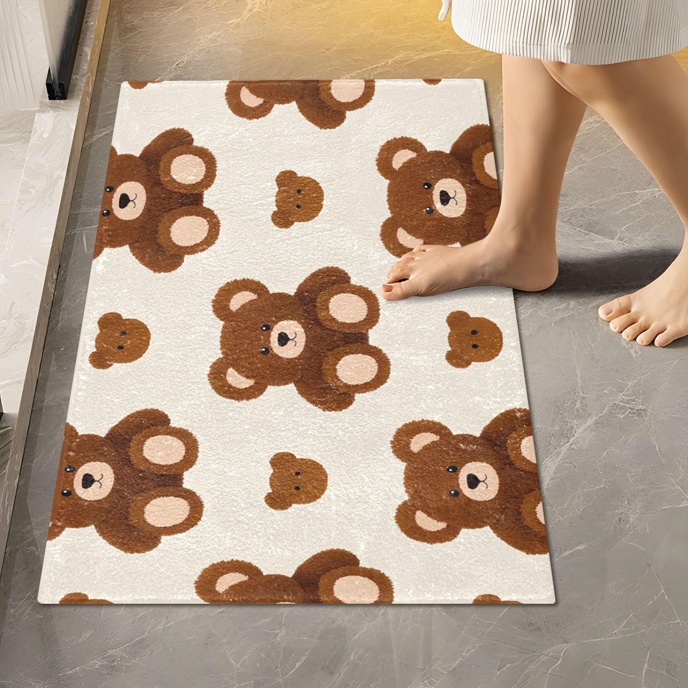BZSMCE Bear Pattern Pattern 2-Piece Non-Slip Absorbent Bathroom Rug Set ...