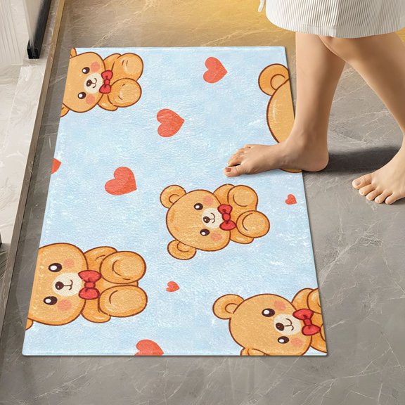 BZSMCE Bear Tile Pattern Pattern 2-Piece Non-Slip Absorbent Bathroom Rug Set, Soft Bath Mat & Toilet Rug