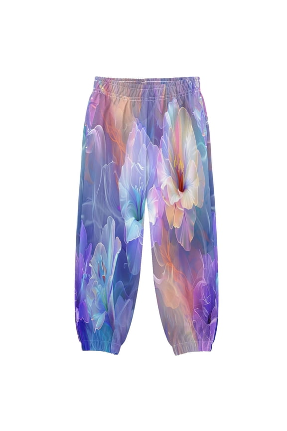 BZSMCE Beautiful and Mysterious Lisianthus Fox Vector Patterns in Iridescent Colors Vibrant Elegant Mys Print Elastic Waist Jogger Pants Lightweight Wind Resistant Casual Athletic Trousers with Cu