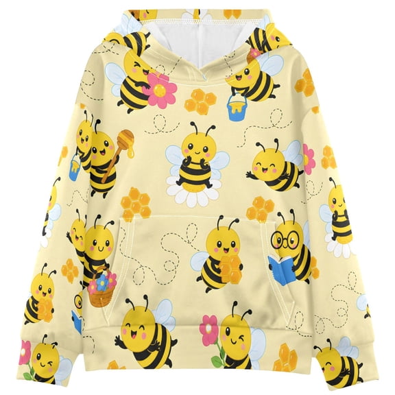 BZSMCE Bee Cute Print Hoodie Casual Pullover Sweatshirt With Kangaroo Pocket
