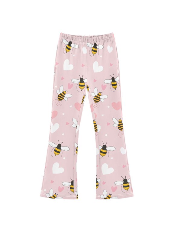 BZSMCE Bee Love Pattern Print Flared Pants High‑Stretch Elastic Waist Bell‑Bottom Active Lounge Trousers Multi‑Size Pull‑On Casual Bottoms