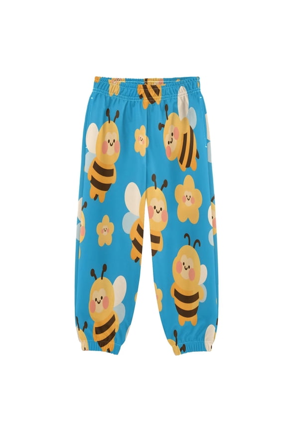 BZSMCE Bee Pattern Print Elastic Waist Jogger Pants Lightweight Wind Resistant Casual Athletic Trousers with Cuffed Ankles & Side Pockets