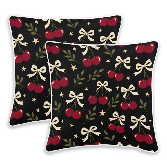 BZSMCE Black Background Cherry Throw Pillow Covers Set of 2 Decorative Pillow Cases Covers for Sofa Bed Living Room