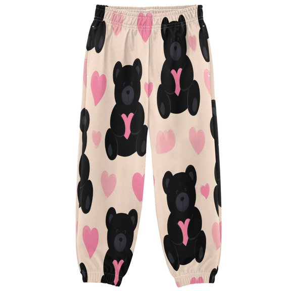 BZSMCE Black Bear Heart Print Elastic Waist Jogger Pants Lightweight Wind Resistant Casual Athletic Trousers with Cuffed Ankles & Side Pockets