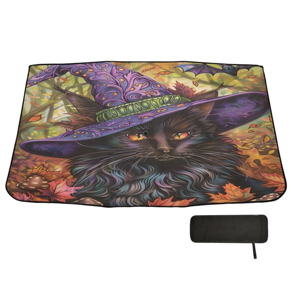 BZSMCE Black Cat Magic Hat Maple Leaf Car Windshield Foldable Sunshade Umbrella UV Protection with Storage Bag