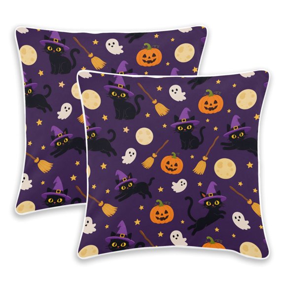 BZSMCE Black Cat Witch Hat Throw Pillow Covers Set of 2 Decorative Pillow Cases Covers for Sofa Bed Living Room