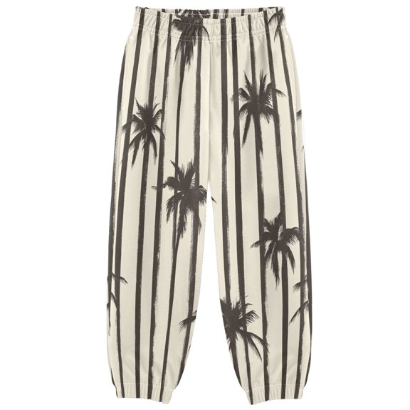 BZSMCE Black Palm Tree Pattern Print Elastic Waist Jogger Pants Lightweight Wind Resistant Casual Athletic Trousers with Cuffed Ankles & Side Pockets