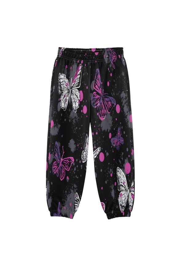 BZSMCE Black Powder Ash Butterfly Camouflage Wind Print Elastic Waist Jogger Pants Lightweight Wind Resistant Casual Athletic Trousers with Cuffed Ankles & Side Pockets