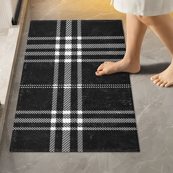 BZSMCE Black White Plaid Pattern Pattern 2-Piece Non-Slip Absorbent Bathroom Rug Set, Soft Bath Mat & Toilet Rug