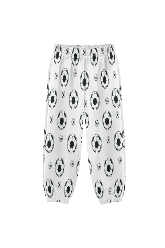 BZSMCE Black and White Soccer Balls Print Elastic Waist Jogger Pants Lightweight Wind Resistant Casual Athletic Trousers with Cuffed Ankles & Side Pockets