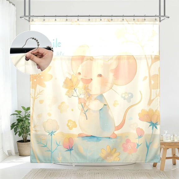 BZSMCE Blossom Mouses Smile Pattern Bathroom Shower Curtain Set with Hooks Waterproof Double Layer Fabric 7278 Inch