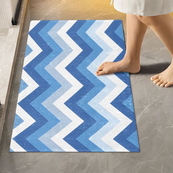 BZSMCE Blue Chevron Pattern Pattern 2-Piece Non-Slip Absorbent Bathroom Rug Set, Soft Bath Mat & Toilet Rug