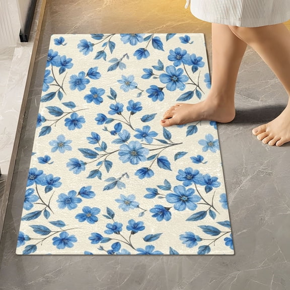 BZSMCE Blue Forget-me-not Pattern 2-Piece Non-Slip Absorbent Bathroom Rug Set, Soft Bath Mat & Toilet Rug