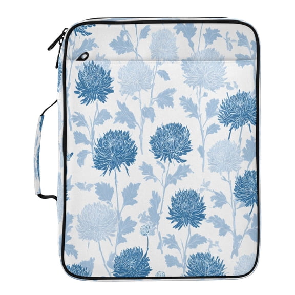 BZSMCE Blue Gray Chrysanthemum Flower Pattern Pattern Water-Resistant Filing Folder Binder Organizer Keeper 1.2 Inch 3-Ring 7-Pocket Expanding File