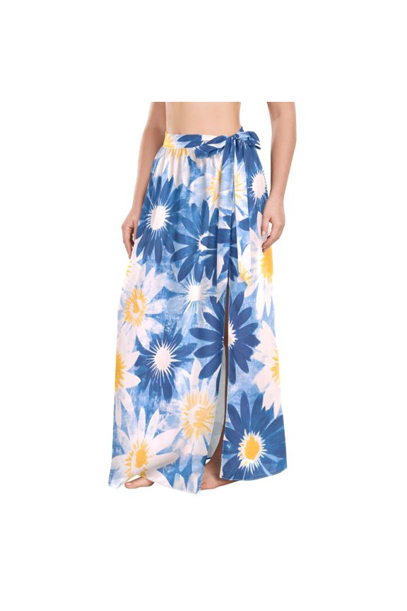 BZSMCE Blue Kitchen Daisy Pattern Maxi Cover-Up Skirt, Lightweight Quick-Dry Fabric