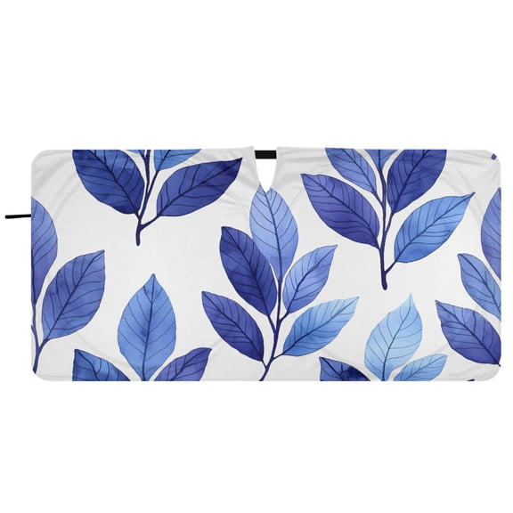 BZSMCE Blue Leaf Watercolor Pattern Shade Foldable UV Protection for Car SUV Truck 59" x 30"/62" x 32"