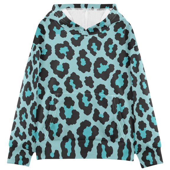 BZSMCE Blue Leopard Print Pattern Print Hoodie Casual Pullover Sweatshirt With Kangaroo Pocket