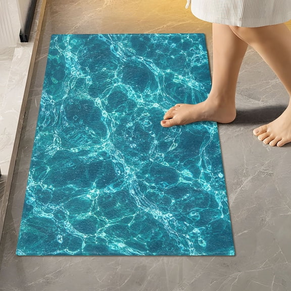 BZSMCE Blue Liquid Pattern 2-Piece Non-Slip Absorbent Bathroom Rug Set, Soft Bath Mat & Toilet Rug