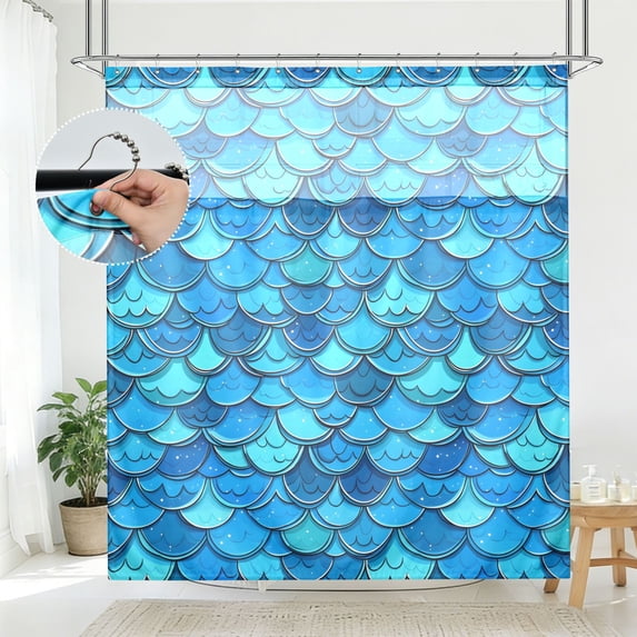 BZSMCE Blue Mermaid Scale Pattern Pattern Bathroom Shower Curtain Set ...
