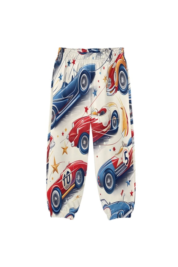 BZSMCE Blue and Red Racing Pattern Print Elastic Waist Jogger Pants Lightweight Wind Resistant Casual Athletic Trousers with Cuffed Ankles & Side Pockets