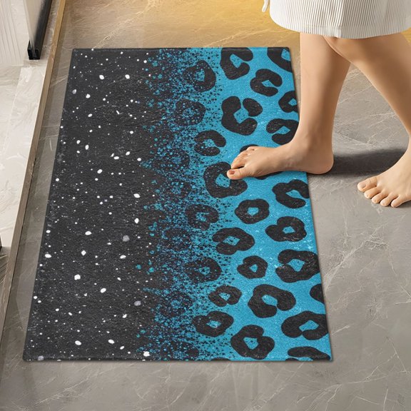 BZSMCE Blue Sparkly Glitter Leopard Pattern 2-Piece Non-Slip Absorbent Bathroom Rug Set, Soft Bath Mat & Toilet Rug