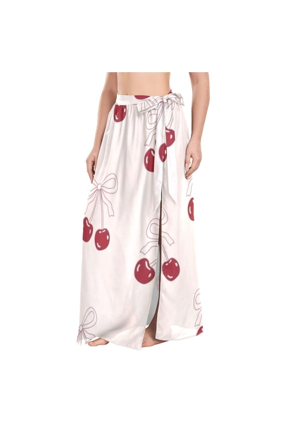 BZSMCE Blush Cherries Maxi Cover-Up Skirt, Lightweight Quick-Dry Fabric