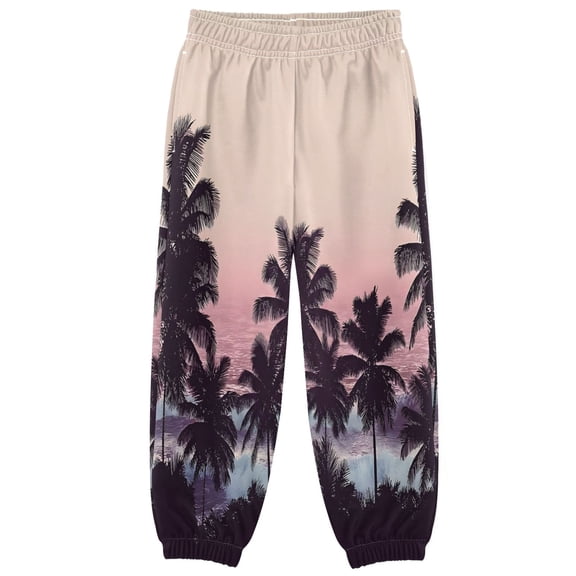 BZSMCE Blush Tropics Print Elastic Waist Jogger Pants Lightweight Wind Resistant Casual Athletic Trousers with Cuffed Ankles & Side Pockets