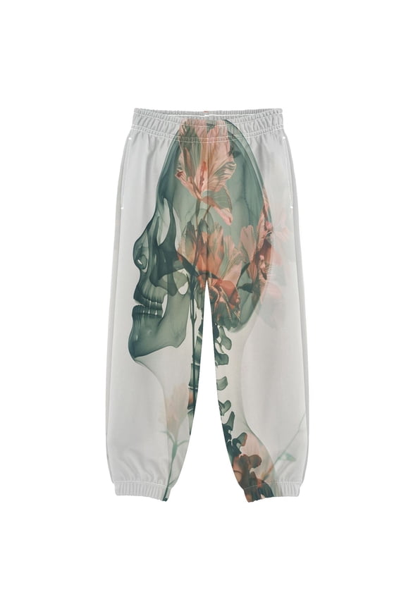 BZSMCE Bones Print Elastic Waist Jogger Pants Lightweight Wind Resistant Casual Athletic Trousers with Cuffed Ankles & Side Pockets