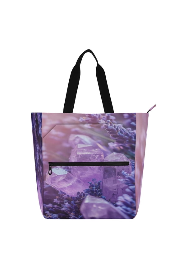 BZSMCE Book Tote Bag Casual Style Creatively Amethyst Crystals in Bloom Printed