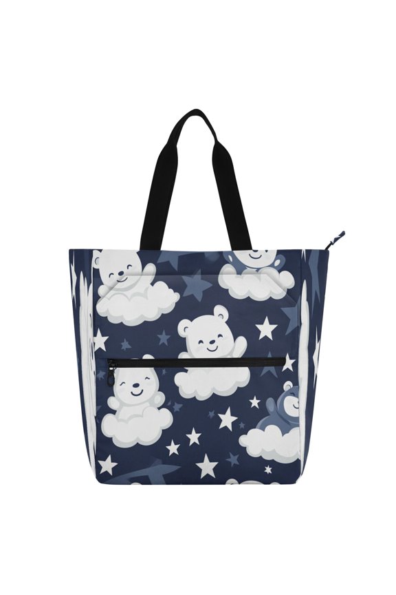 BZSMCE Book Tote Bag Casual Style Creatively Cuddly Clouds and Bears Printed