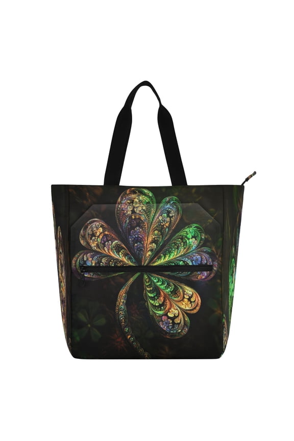 BZSMCE Book Tote Bag Casual Style Creatively Fractal Four-leaf Clover Printed