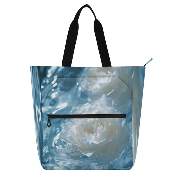 BZSMCE Book Tote Bag Casual Style Creatively Frozen White Rose Printed