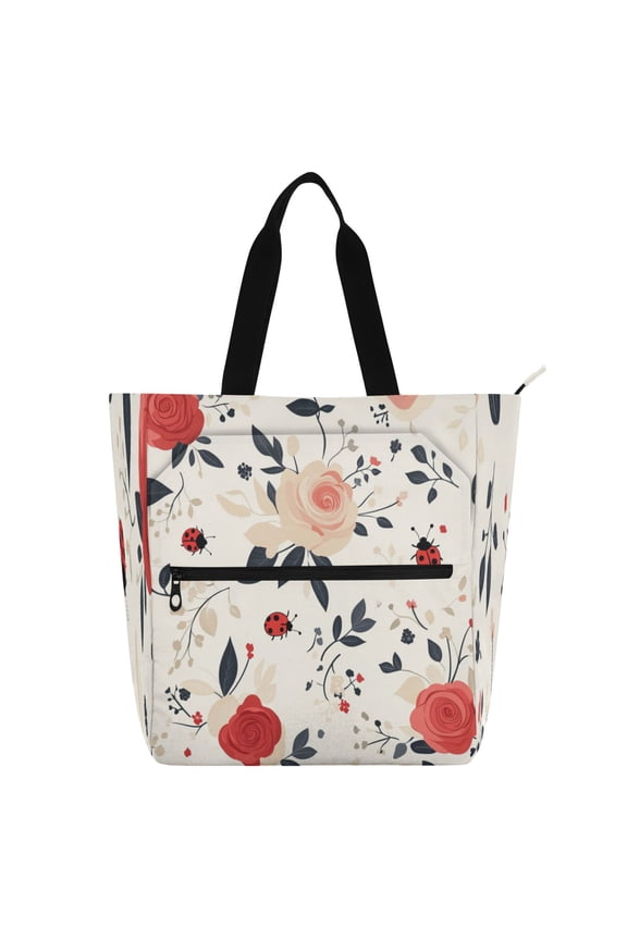 BZSMCE Book Tote Bag Casual Style Creatively Ladybug Rose Garden Printed