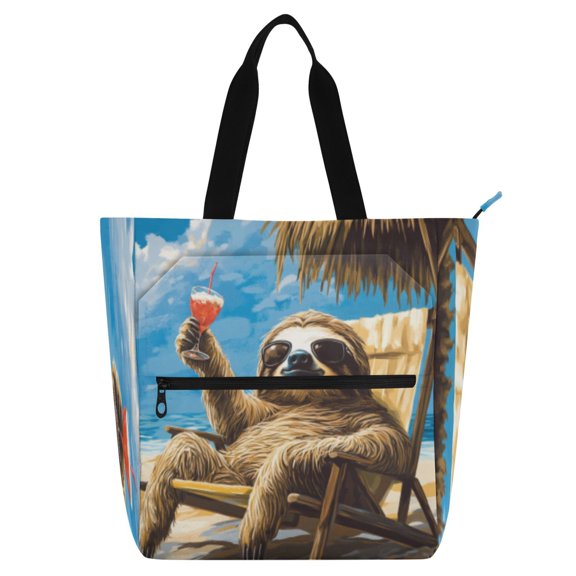 BZSMCE Book Tote Bag Casual Style Creatively Relaxing Sloth on The Beach Printed